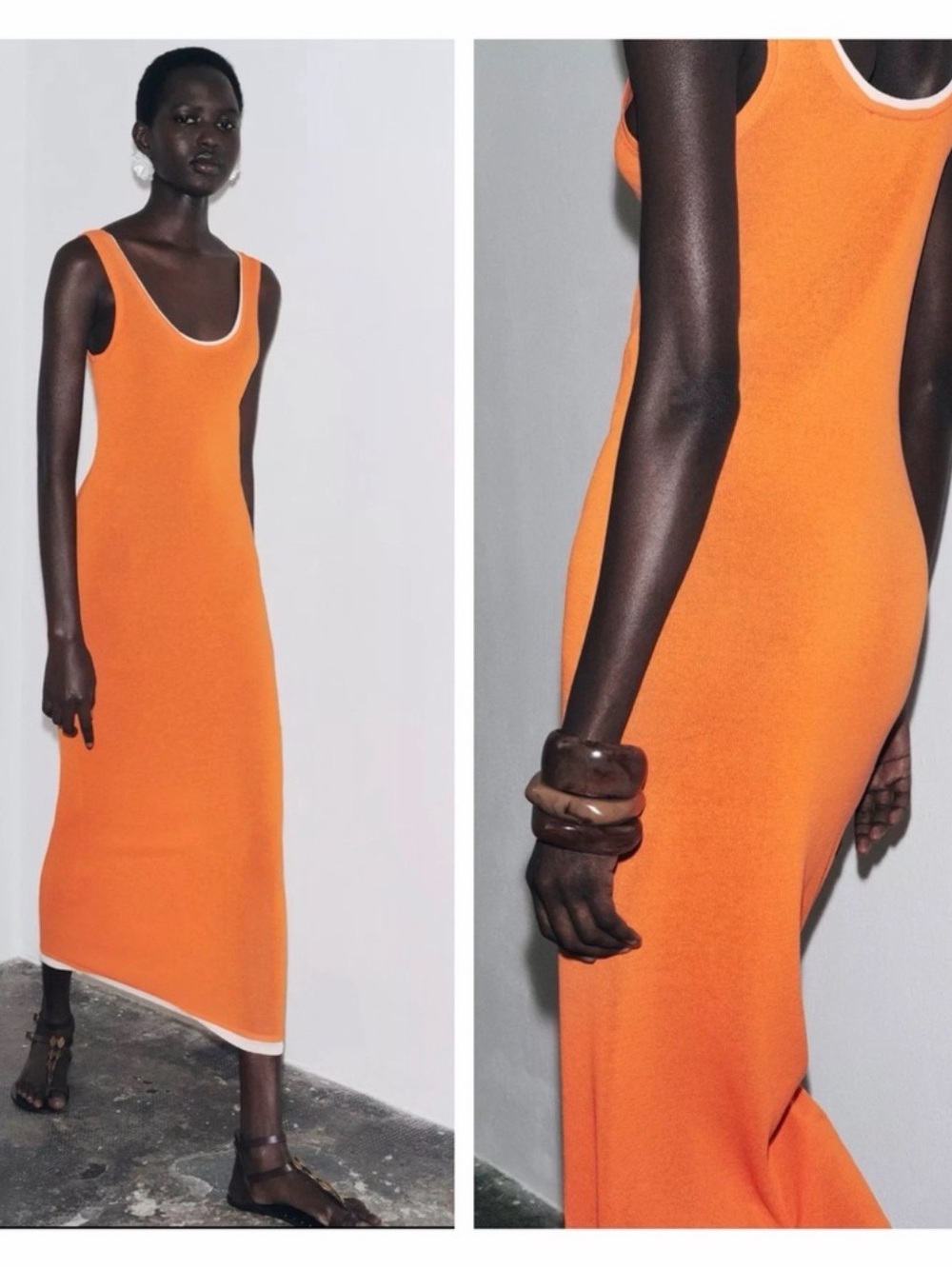 Zara Orange Knit dress with Cream Trim